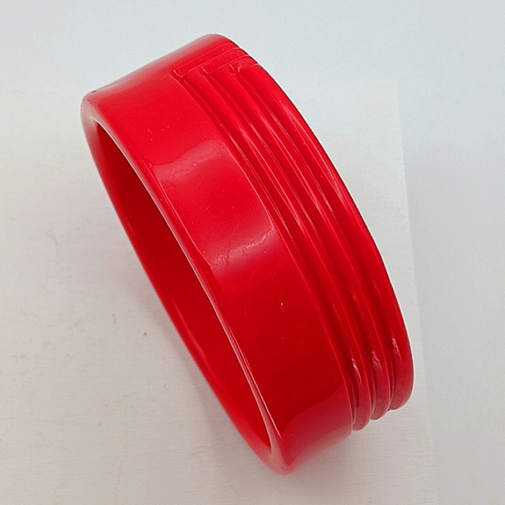 LUCITE VINTAGE bangle cherry red retro bracelet tag deco genuine Rockabilly USA - Picture 5 of 7
